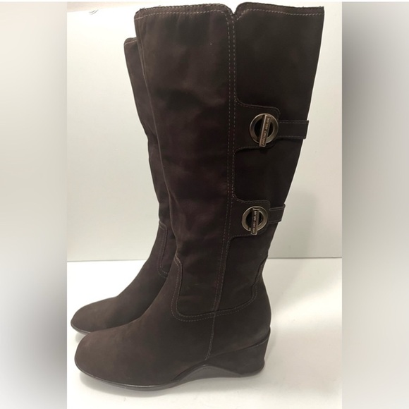 Antonio Melani Dark Brown Suede Knee High Boot Wedge Heel Zipper Women Size 9 - Picture 3 of 13